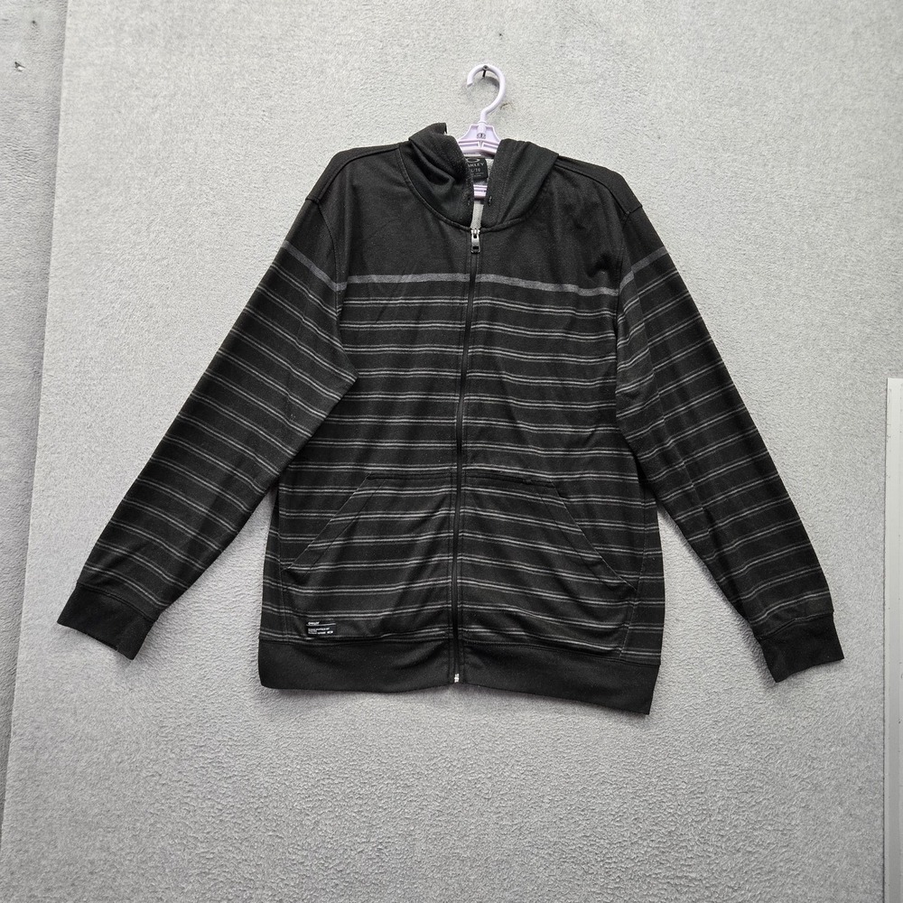 Oakley Men Hoodie XL Black Striped Logo Embroidered Full Zip Pockets Casual READ